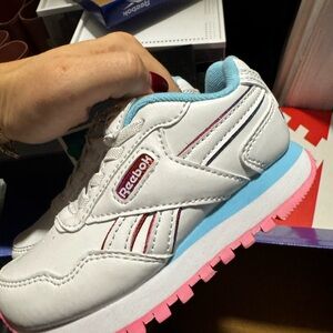 Reebok Kids White Sneakers with Pink and Blue Accents